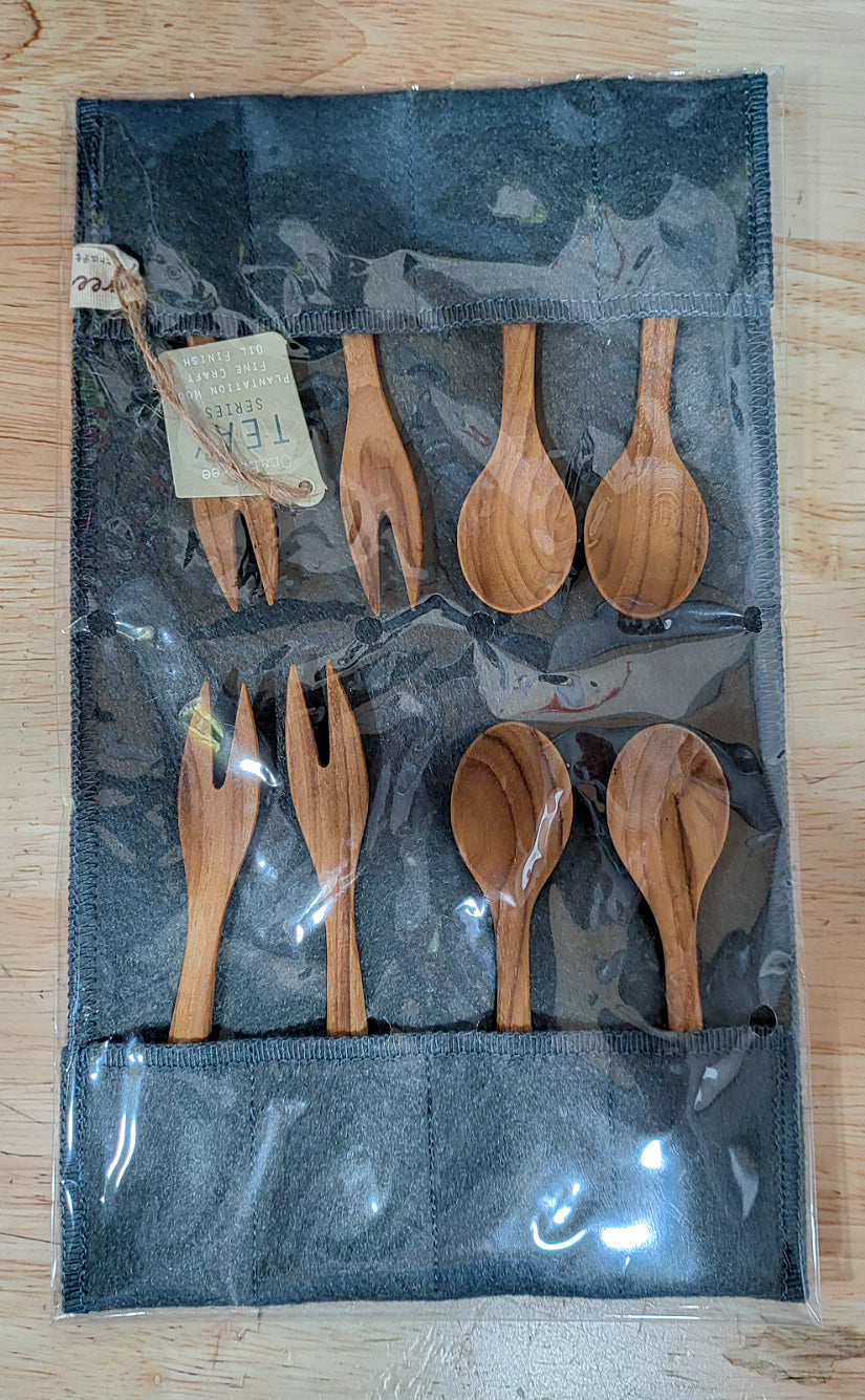 Teak Series Kitchenware Small Fork and Spoon Set