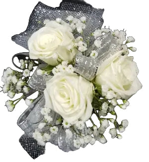 Wrist Corsage - White Rose w/ Silver