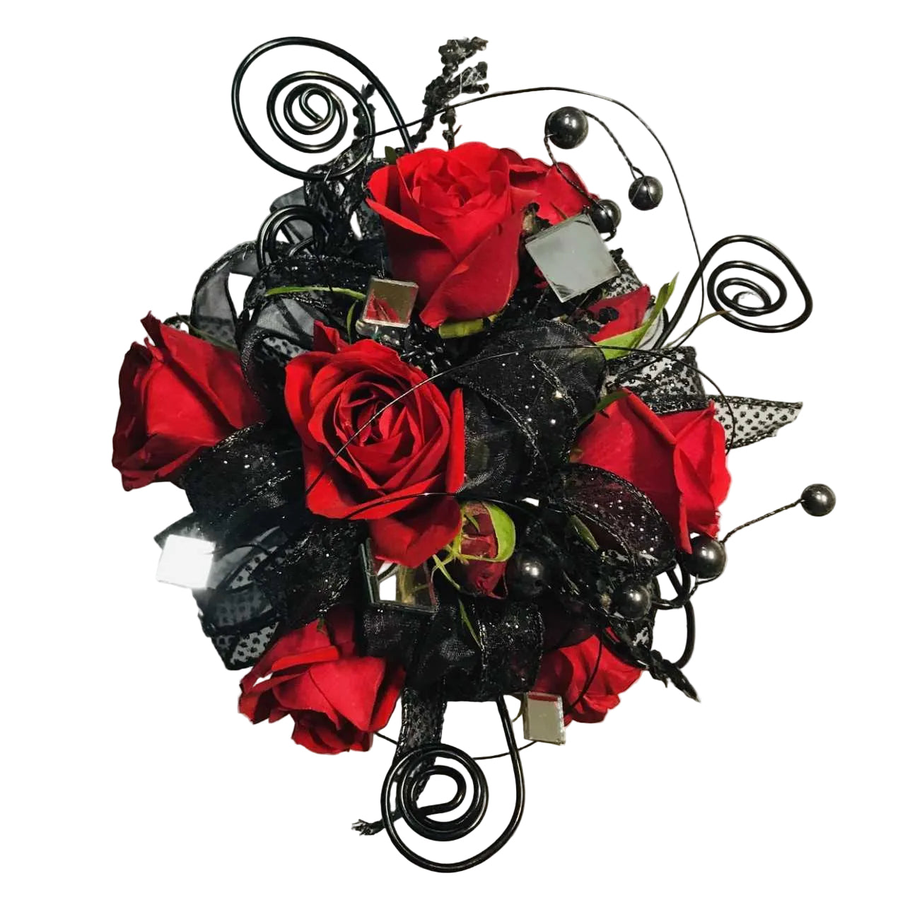 Large Wrist Corsage - Red Rose w/ Black