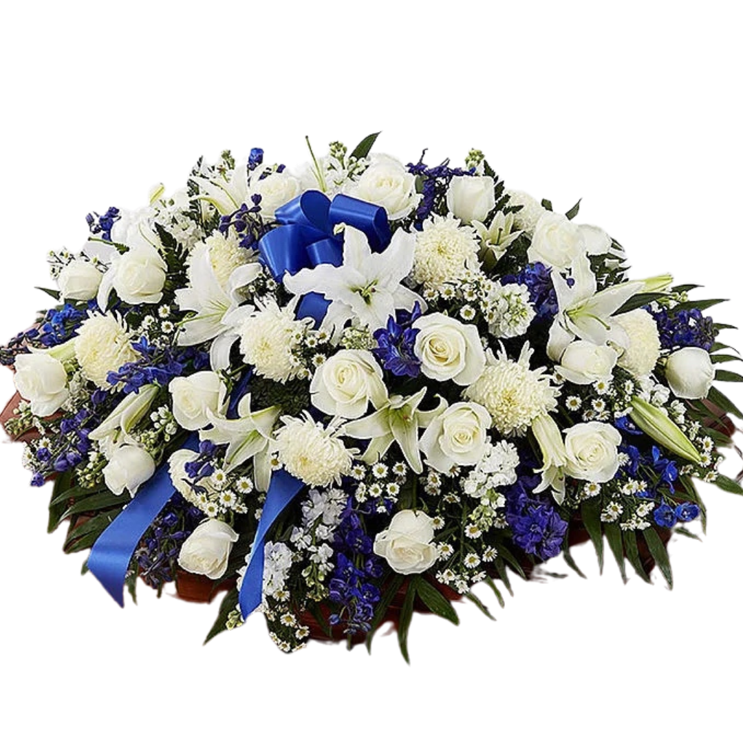 Blue & White Mixed Half Casket Spray