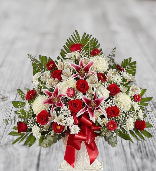 Sympathy Floor Basket - Red Rose & Lily