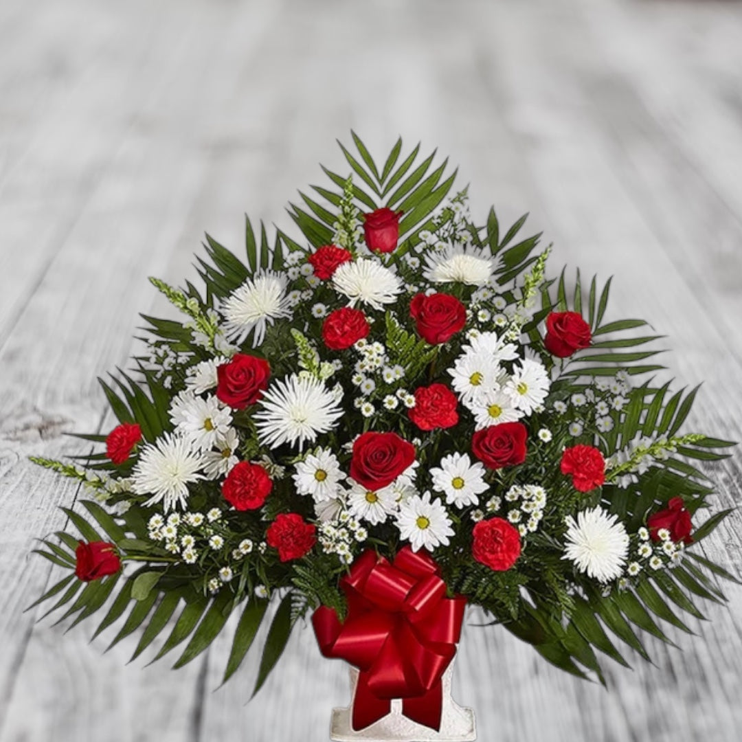 Sympathy Floor Basket - Red & White