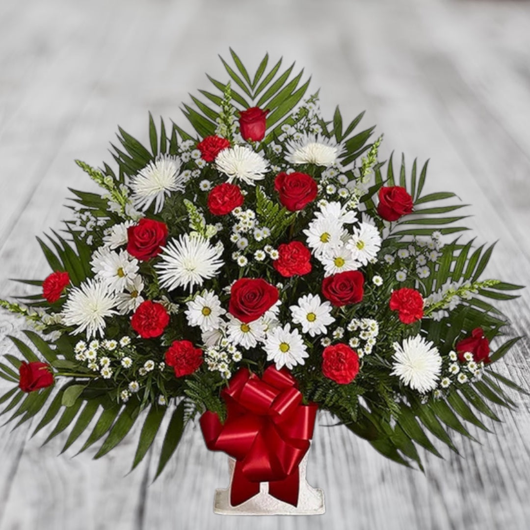 Sympathy Floor Basket - Red & White