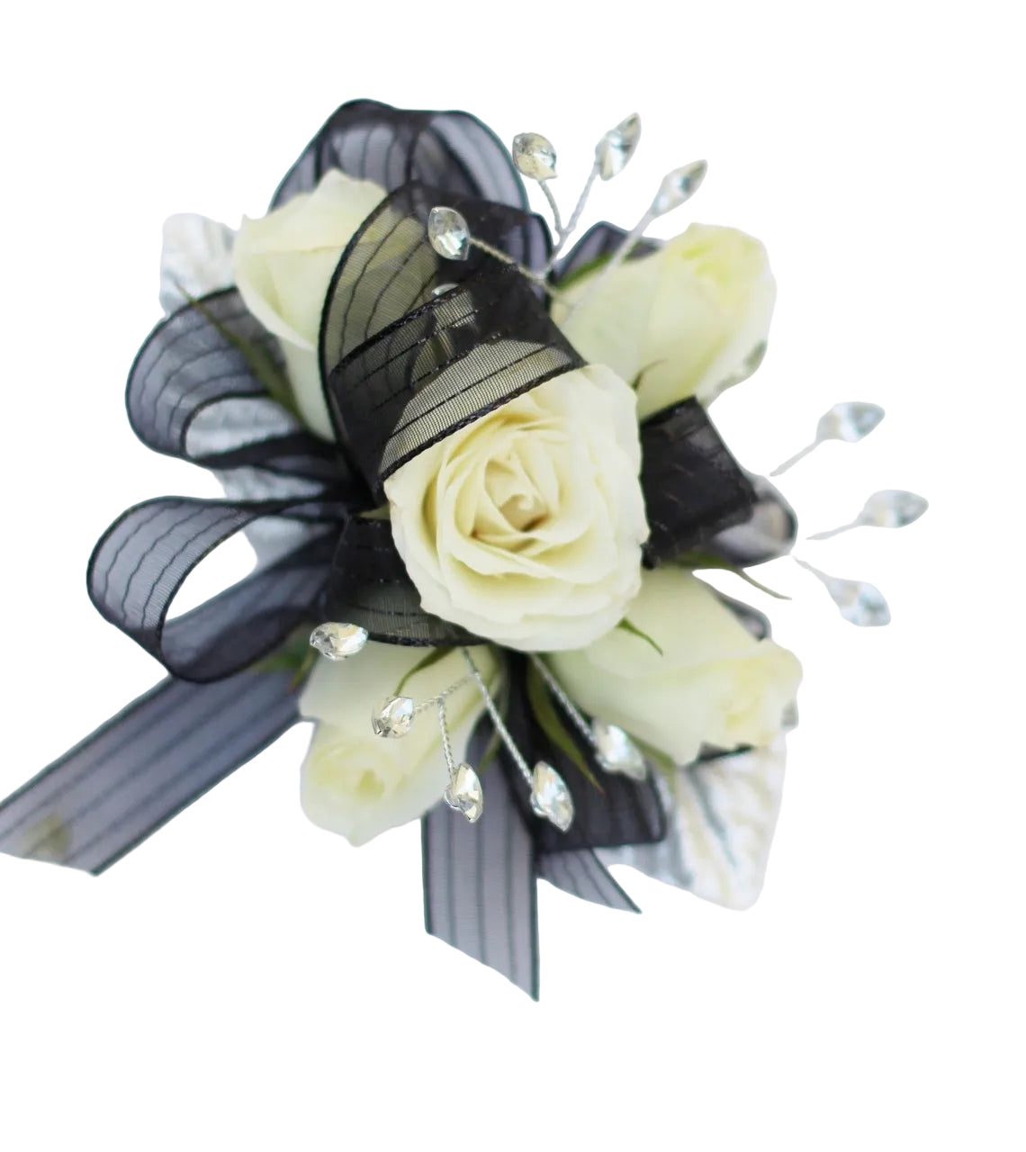 Wrist Corsage - White Rose w/ Black