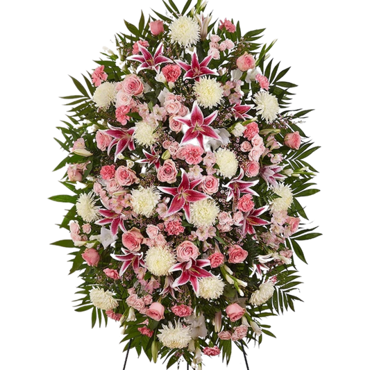 Pink & White Funeral Standing Spray