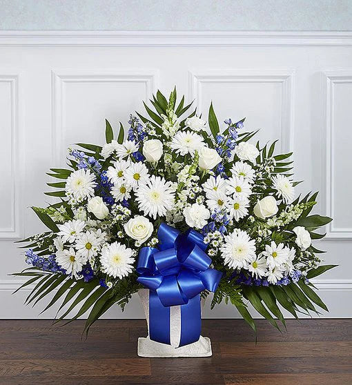 Sympathy Floor Basket - Blue & White