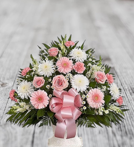 Sympathy Floor Basket - Pink & White