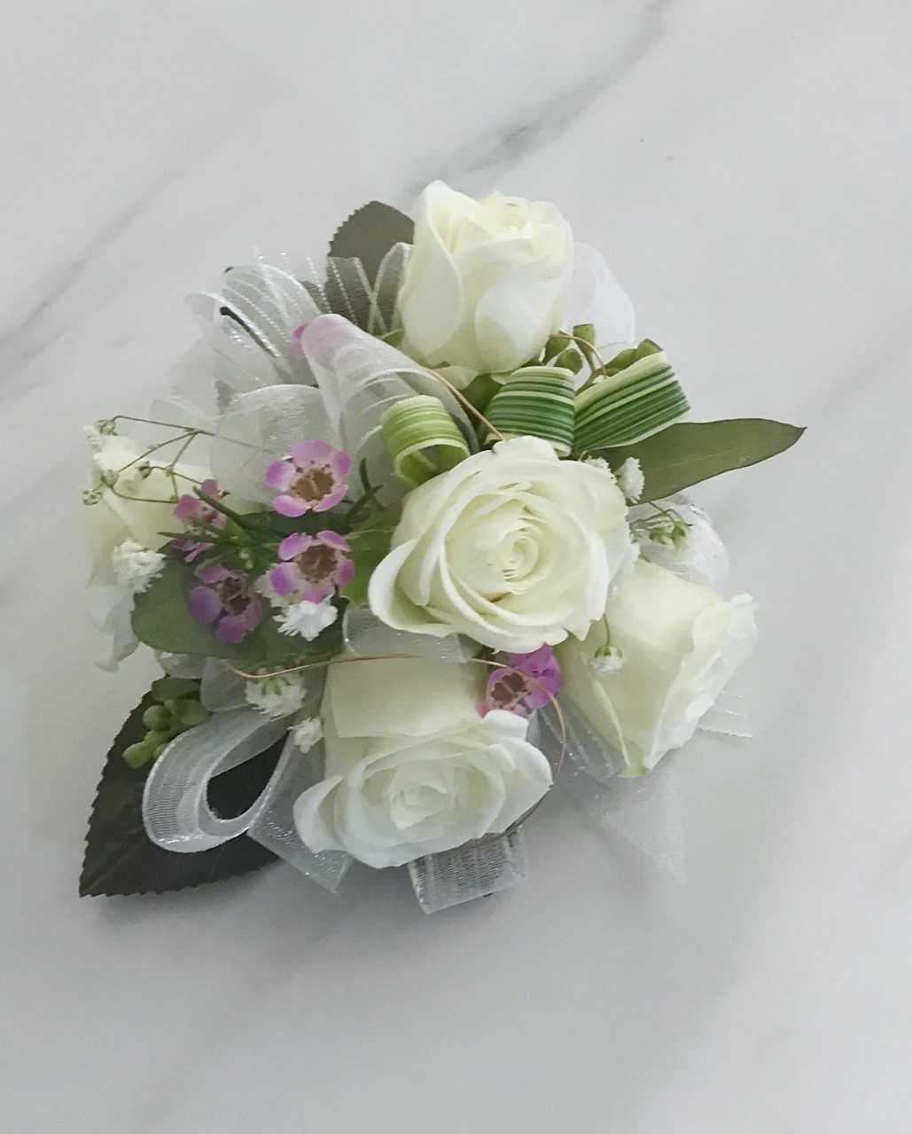 Wrist Corsage - White Rose w/ White